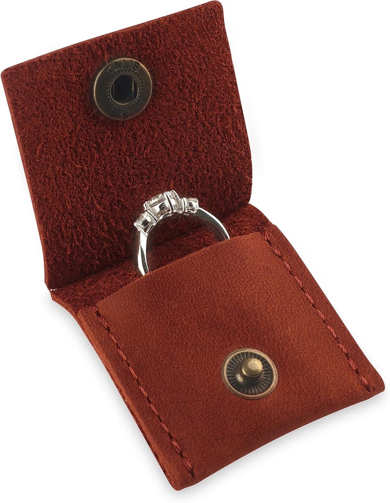 MAKYN Store Leather Keychain Ring Holder, Wedding Ring Travel Case, Engagement Ring Holder, Ring Pouch Bag, Workout and Gym Ring Holder, Small Soft Leather Ring Bearer (Cognac) - Image 2